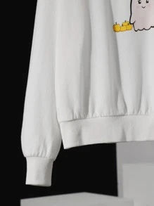 Julmarkz Slogan & Cartoon Graphic Drop Shoulder Sweatshirt - White - View 5