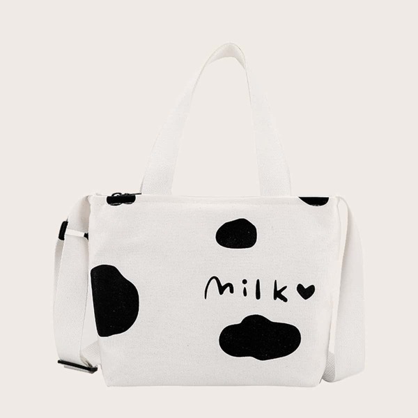 

Girls Cow Print Shoulder Bag, Black and white