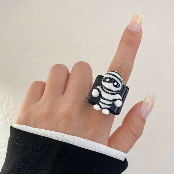 

1pc Halloween Two Tone Ring, Black and white