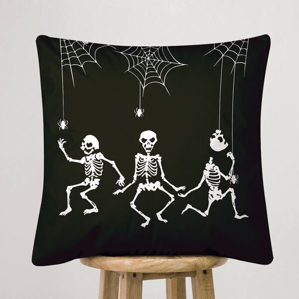 

Halloween Skull Cushion Cover Without Filler, Black and white