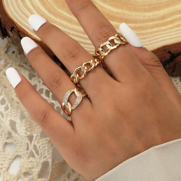 

3pcs Chain Design Ring, Gold