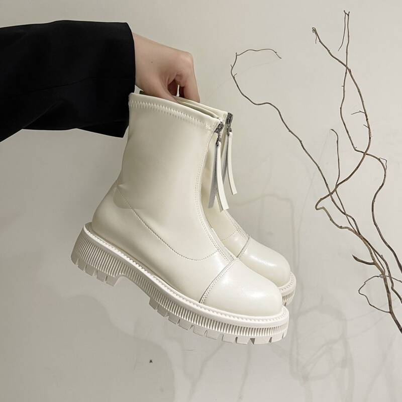 

Zip Front Fashion Boots, Beige