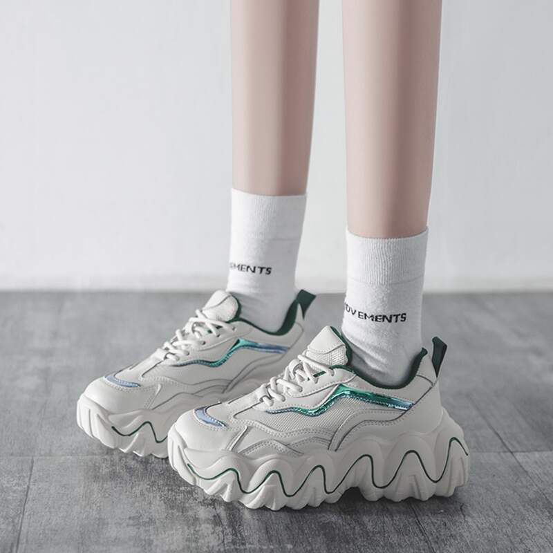 

Lace Up Front Mesh Panel Chunky Sneakers, Green