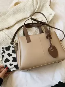 撞色滾邊貝殼包 - 卡其色 - 查看 4