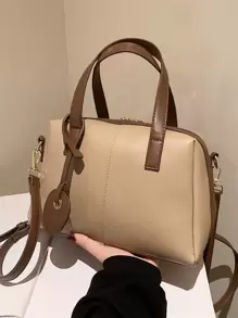 撞色滾邊貝殼包 - 卡其色 - 查看 5