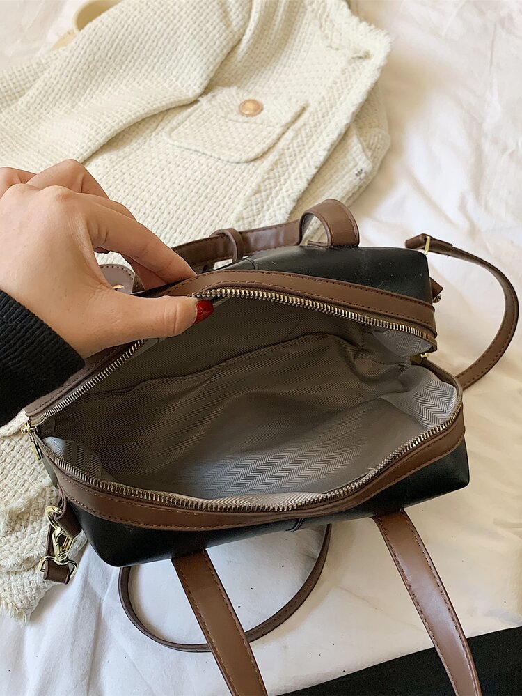 Sac Boston à blocs de couleurs à couture - Noir - Voir 7