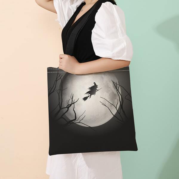 

Colorblock Halloween Graphic Shopper Bag, Multicolor