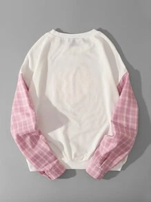 SHEIN Unity Áo chui đầu Đồ họa Trái tim & Chữ cái Tương phản Vải len vuông Tay áo - trắng - Xem 2