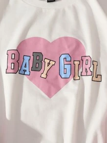 SHEIN Unity Áo chui đầu Đồ họa Trái tim & Chữ cái Tương phản Vải len vuông Tay áo - trắng - Xem 5