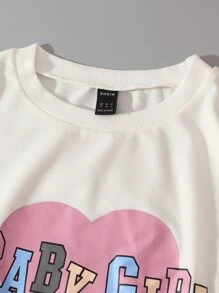 SHEIN Unity Áo chui đầu Đồ họa Trái tim & Chữ cái Tương phản Vải len vuông Tay áo - trắng - Xem 6