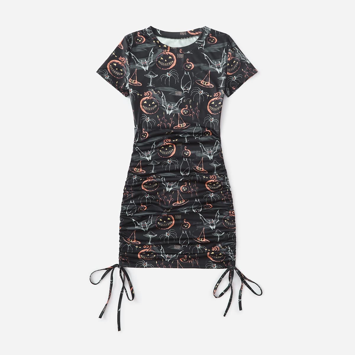 

Halloween Graphic Drawstring Ruched Dress, Multicolor