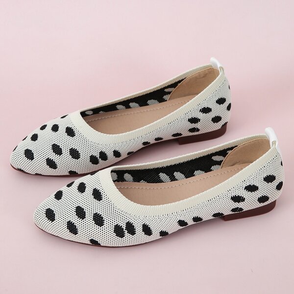 

Polka Dot Hollow Out Flats, Beige