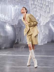 SHEIN Solid Textured PU Leather Shorts - Khaki - View 7