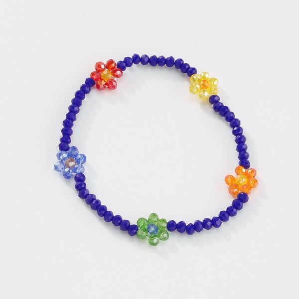 

Beaded Flower Design Bracelet, Blue