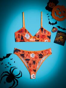 Set de lencería con estampado de dibujos animados - Naranja - Ver 1