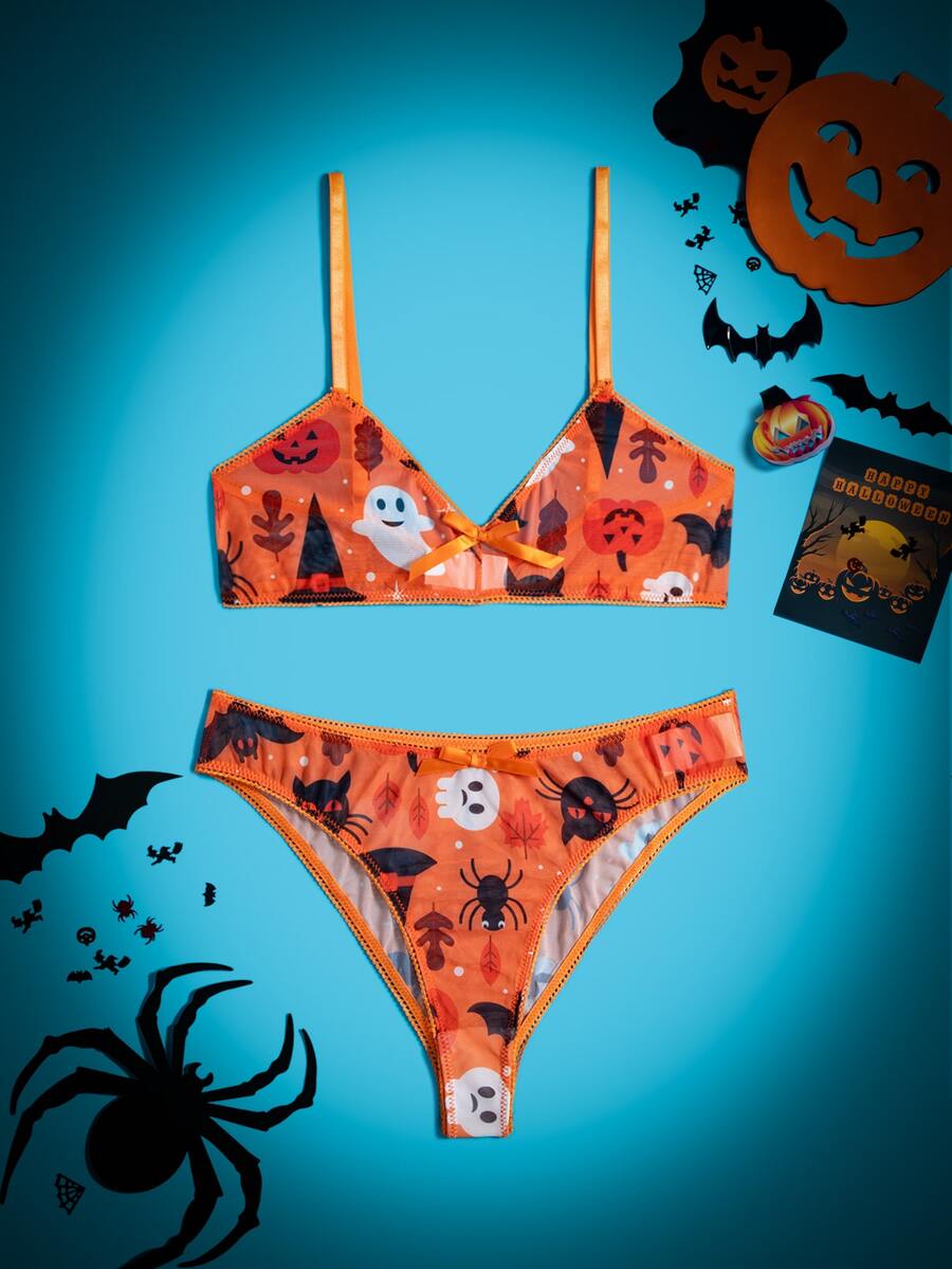 Set de lencería con estampado de dibujos animados - Naranja - Ver 1