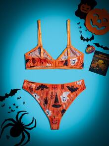 Set de lencería con estampado de dibujos animados - Naranja - Ver 2