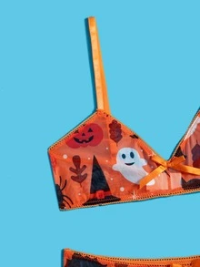 Set de lencería con estampado de dibujos animados - Naranja - Ver 3