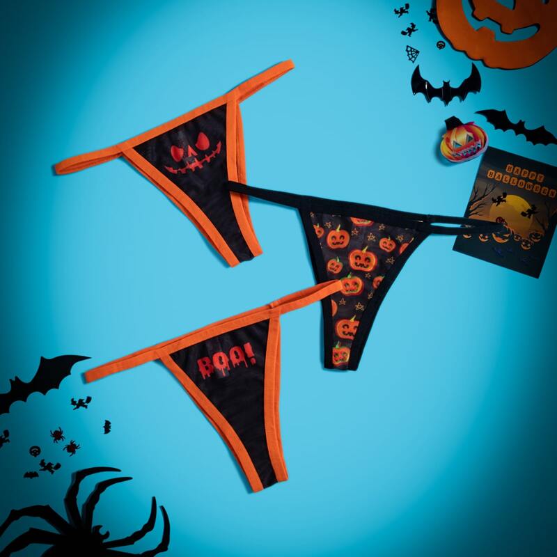 

3pack Halloween Print Thong Set, Multicolor
