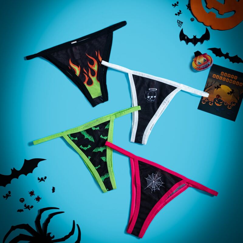 

4pack Fire & Bat Print Panty Set, Multicolor