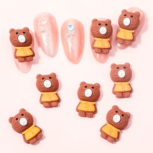 

10pcs Bear Shaped Nail Art Decoration, Multicolor