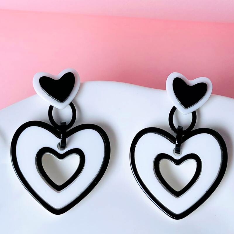 

Heart Drop Earrings, White