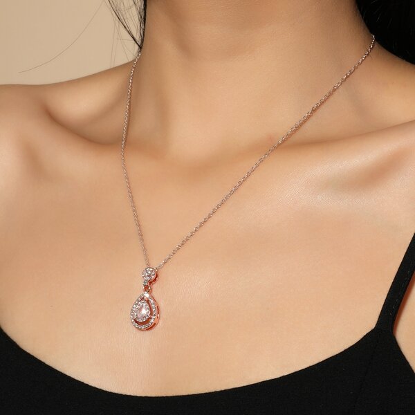 

Rhinestone Water Drop Charm Necklace, Rose gold