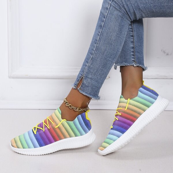 

Rainbow Stripe Lace-up Running Shoes, Multicolor