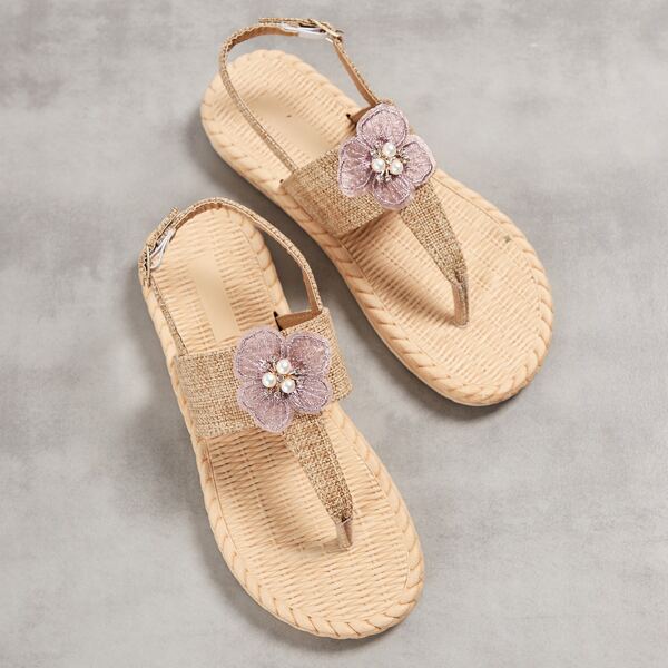 

Floral Decor Slingback Thong Sandals, Camel