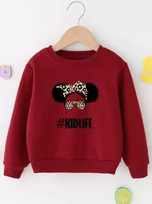 Young Girl Leopard & Letter Graphic Sweatshirt - Burgundy - View 1