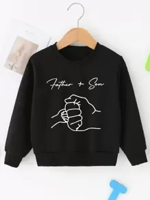 SHEIN Toddler Boys Figure & Letter Graphic Sweatshirt - Black - View 1