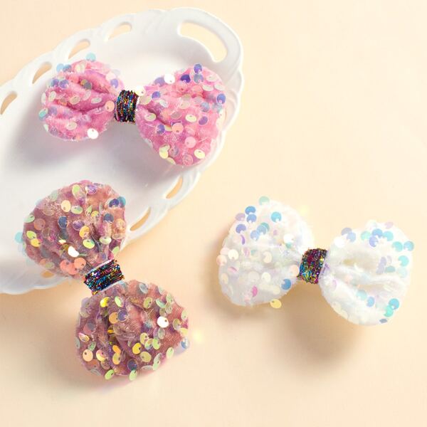 

3pcs Toddler Girls Bow Decor Hair Clip, Multicolor