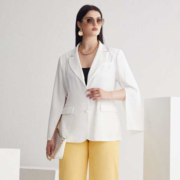 

Plus Lapel Collar Split Sleeve Single Breasted Blazer, White