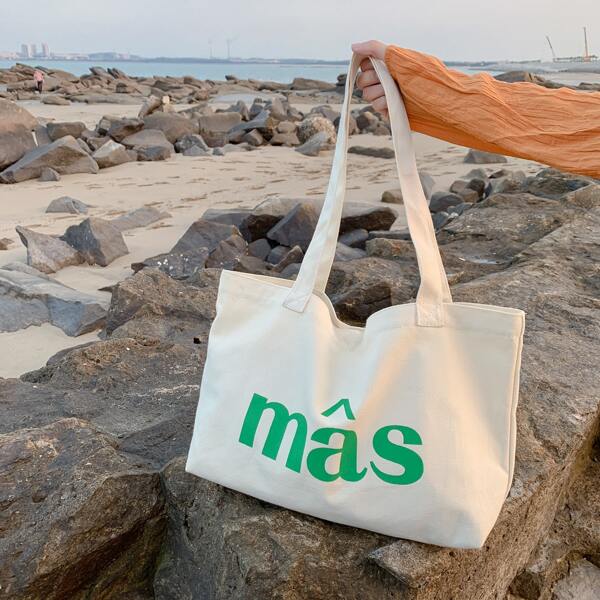 

French Letter Graphic Tote Bag, White