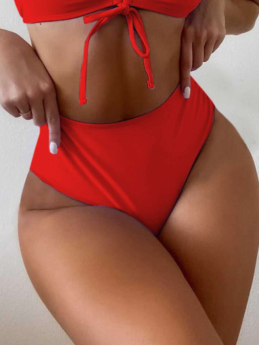 Đáy Bikini Nữ màu trơn Gợi cảm - Đỏ - Xem 1