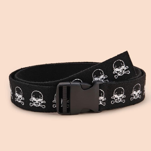 

Skull Print Tape Belt, Black