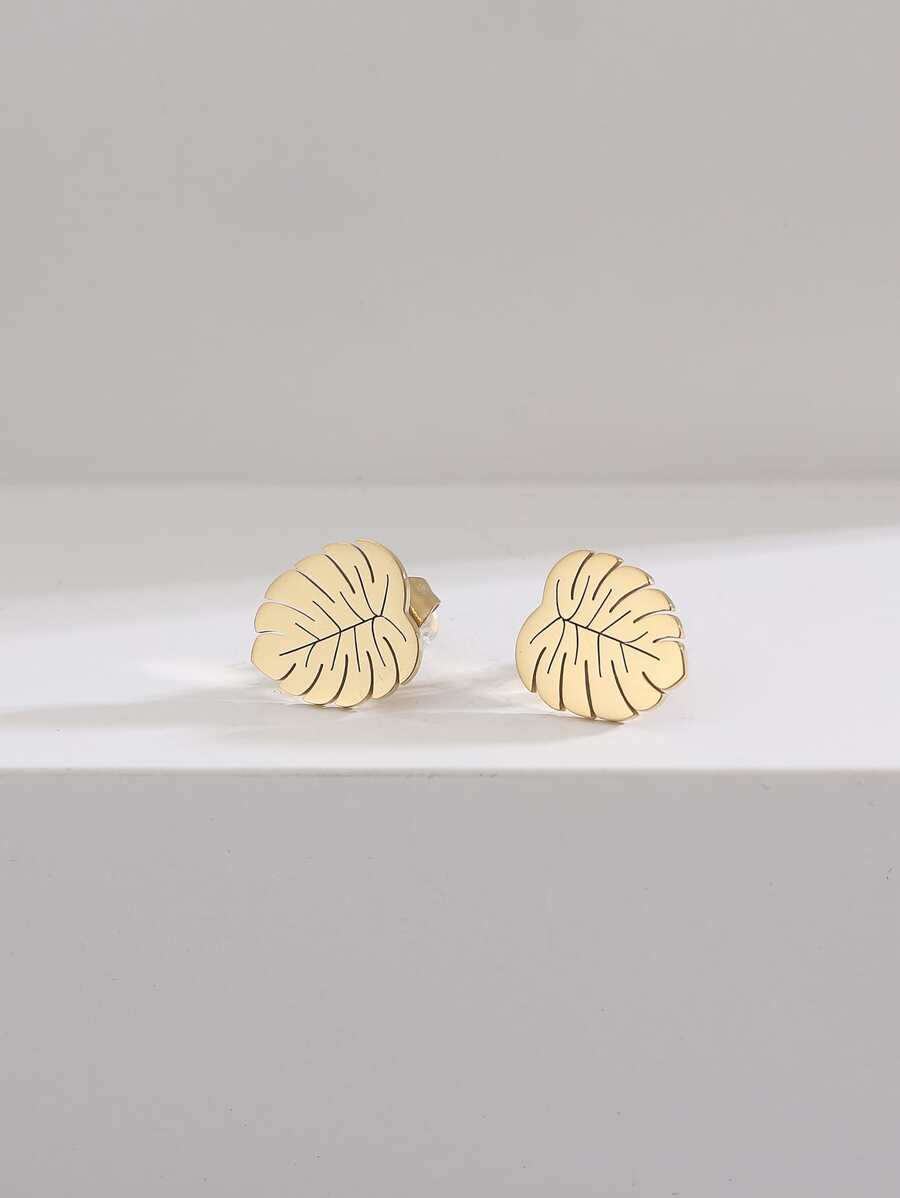 Bông tai stud Lá cây - Vàng - Xem 1