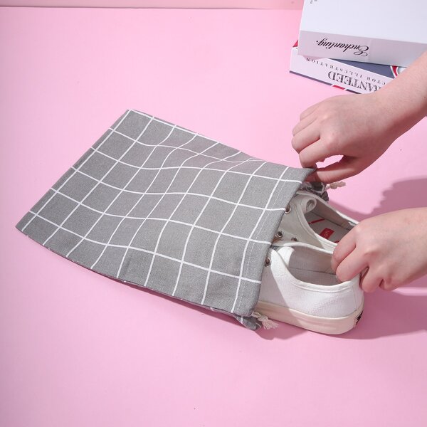 

Plaid Pattern Travel Storage Bag, Grey
