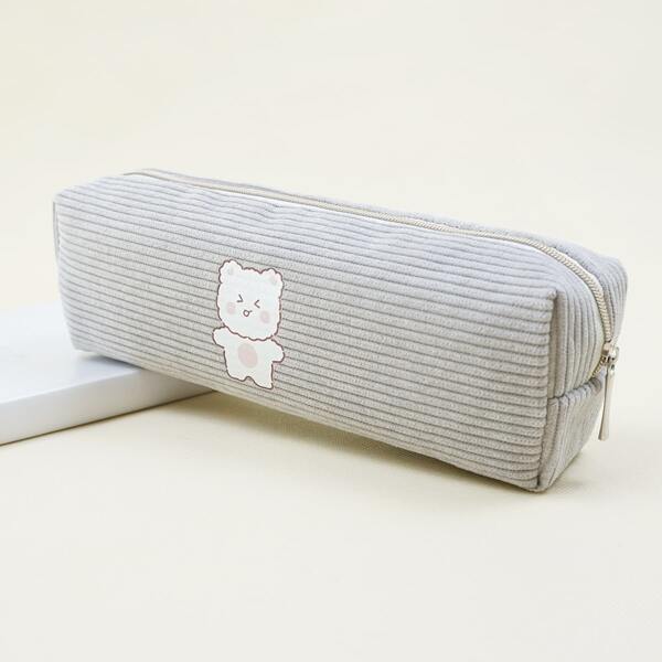 

Bear Print Pencil Bag, Light grey
