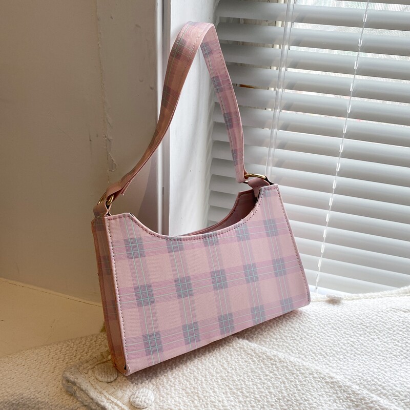 

Plaid Shoulder Bag, Pink