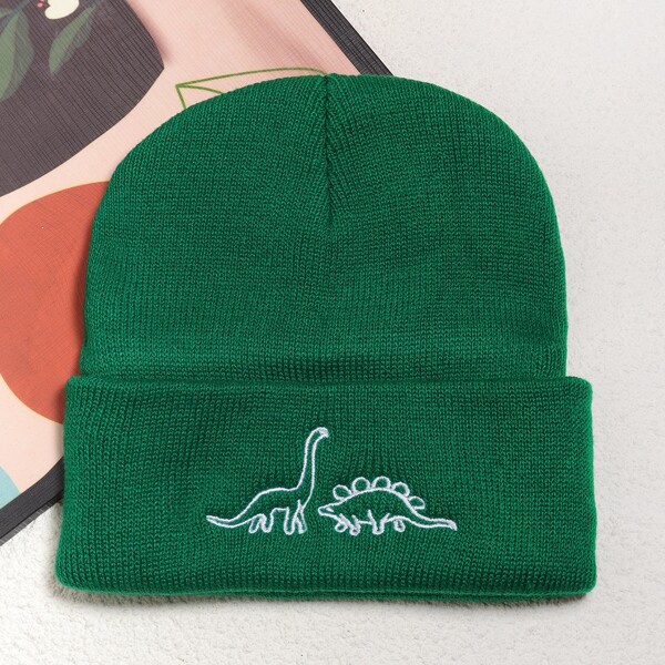 

Cartoon Animal Embroidery Beanie, Dark green