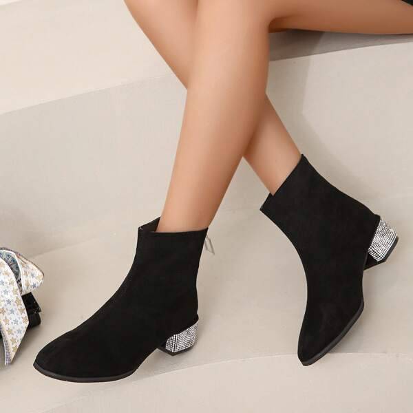 

Rhinestone Decor Chunky Boots, Black