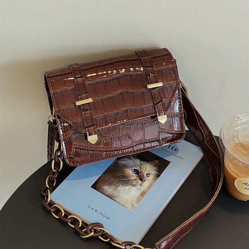 

Croc Embossed Shoulder Bag, Brown