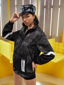 REESEDELUCA Áo khoác nữ Dây kéo In chữ V Loại bướm Giải trí - Nhiều màu - Xem 5