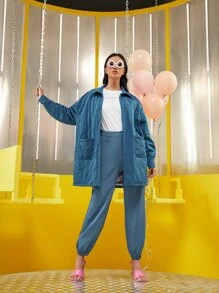 ALINA BOLGERT 口袋貼布落肩袖絎縫外套 - 霧霾藍 - 查看 1