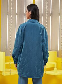 ALINA BOLGERT 口袋貼布落肩袖絎縫外套 - 霧霾藍 - 查看 2