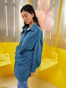 ALINA BOLGERT 口袋貼布落肩袖絎縫外套 - 霧霾藍 - 查看 3