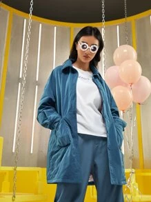 ALINA BOLGERT 口袋貼布落肩袖絎縫外套 - 霧霾藍 - 查看 4