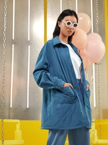 ALINA BOLGERT 口袋貼布落肩袖絎縫外套 - 霧霾藍 - 查看 5