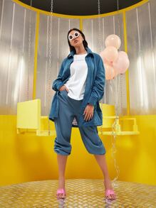 ALINA BOLGERT 口袋貼布落肩袖絎縫外套 - 霧霾藍 - 查看 6